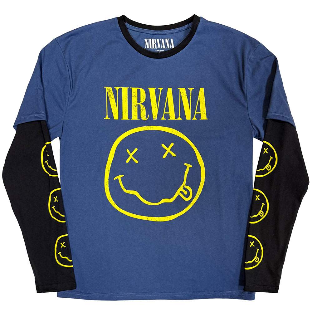 Nirvana - Yellow Happy Face Longsleeve shirt - Donkerblauw/Zwart